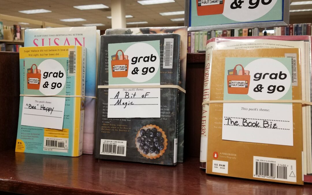Photo of books with a "Grab and Go" tag on the front