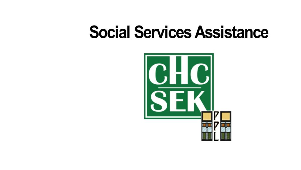 "Social Services Assistance" with CHC Logo (Community Health Center of Southeast Kansas) and the PPL Logo (Pittsburg Public Library)