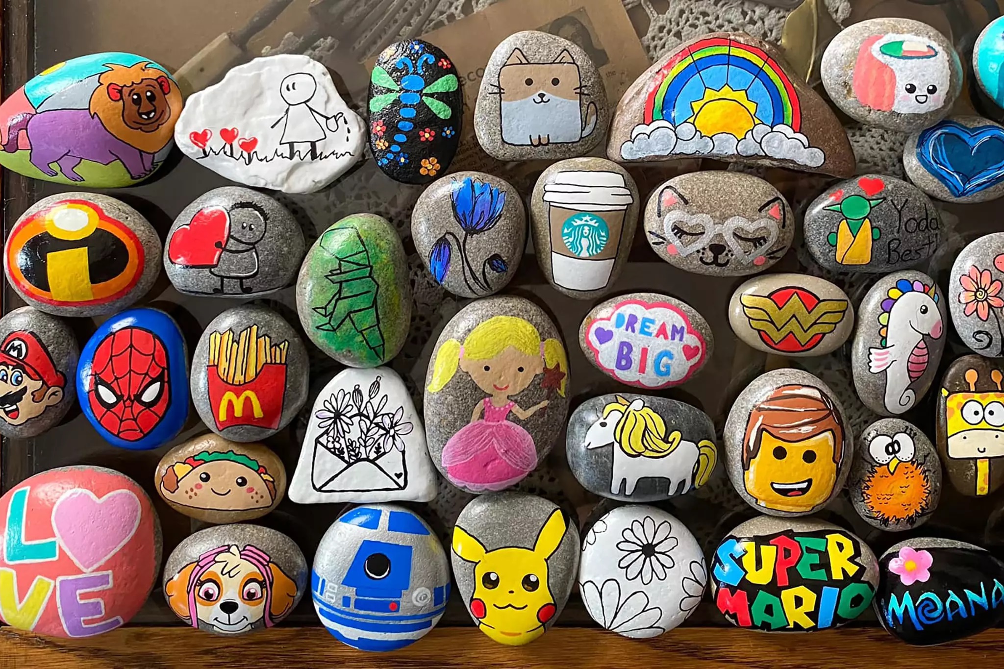 Display acrylic painted rocks