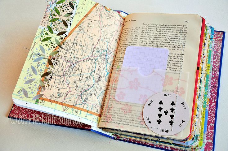 Photo of an open journal made from recycled paper and materials
