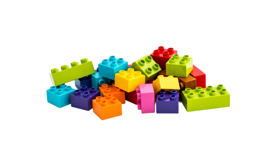 Photo of a pile of colorful LEGO bricks on a white background