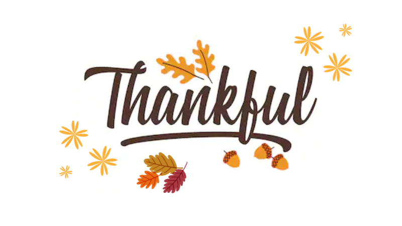 Graphic with the words "Thankful" and fall foliage