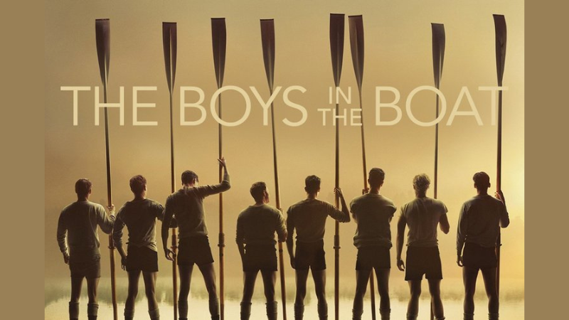 The cover of the movie poster for "The Boys in the Boat"