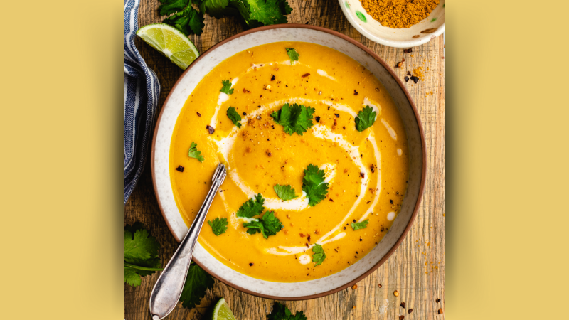 Spiced carrot and lentil soup
